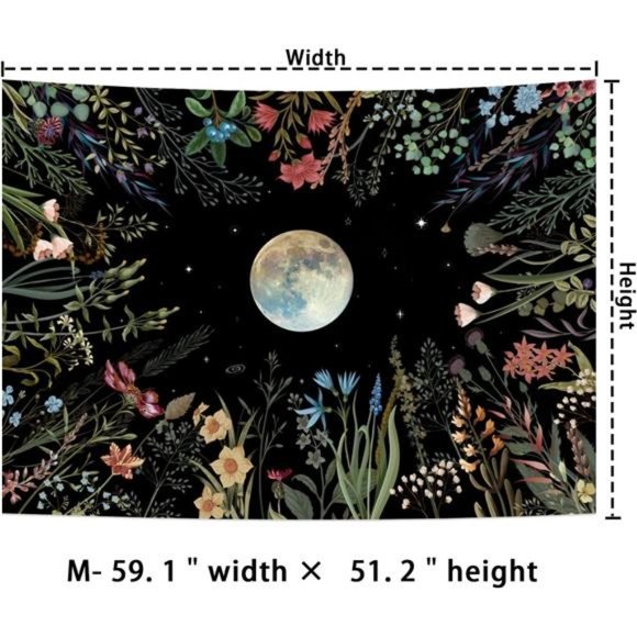 Moonlit Garden 51.2" x 59.1"Tapestry Moon Flower Tapestry Colorful Plant Decor - Picture 2 of 6